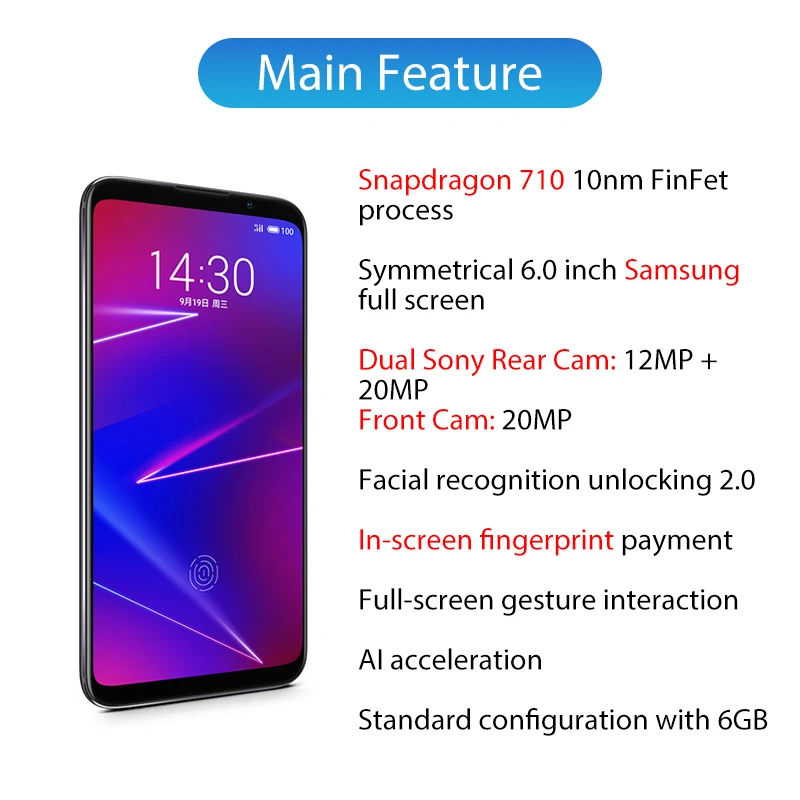 Оригинальный Meizu 16X6 GB 64 GB/128 Snapdragon 710 восьмиядерный смартфон Двойная Задняя Камера