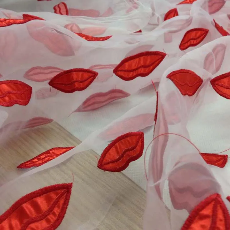 Поделки африканских органза вышивка губ ткань тканевое платье Блузка юбка