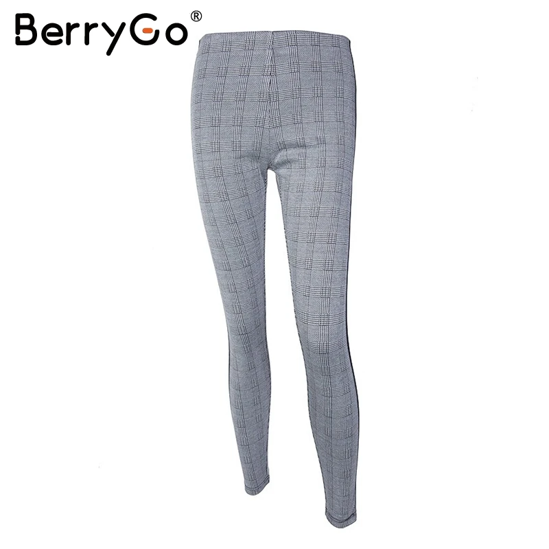 BerryGo Хаундстут боковая полоса брюки женские Винтажные эластичные клетчатый