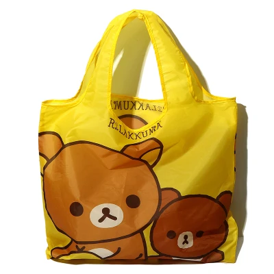 Черный Милый мультфильм медведь Rilakkuma большие складные многоразовые сумки для покупок Складная хозяйственная сумка эко продуктовый мешок женская детская сумка сумочка - Цвет: Черный