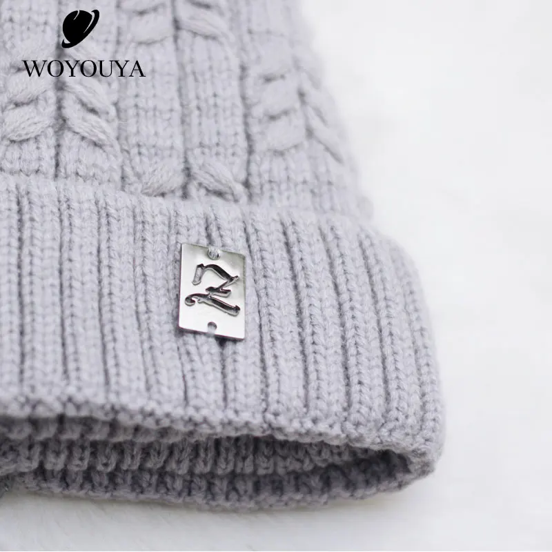 WOYOUYA Повседневная теплая шапка с помпоном черная однотонная вязаная женские