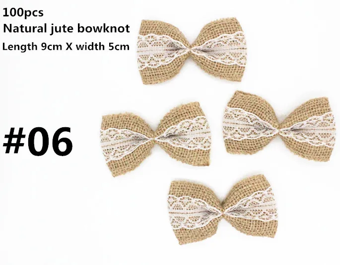 100pcs bowknot 06 100 шт джутовый мешковатый гессианский бант белая кружевная лента винтажное свадебное украшение джутовый бант Скрапбукинг головной убор для волос - Цвет: 100pcs bowknot 06