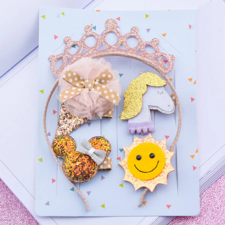 5piece/set Unicorn Hair Accessories Bobby Pins Clips Princess Headband Children Girls Ponytail Holders | Детская одежда и обувь