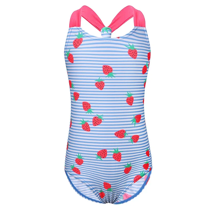 S278 Strawberry BAOHULU/Детское платье купальный костюм для девочек с цветочным принтом и фламинго цельный костюм в полоску, детская пляжная одежда, купальный костюм - Цвет: S278 Strawberry