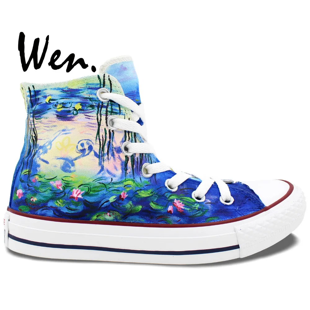 Wen дизайн с ручной росписью обуви пользовательские ВОДНЫЕ ЛИЛИИ Лотос мужские