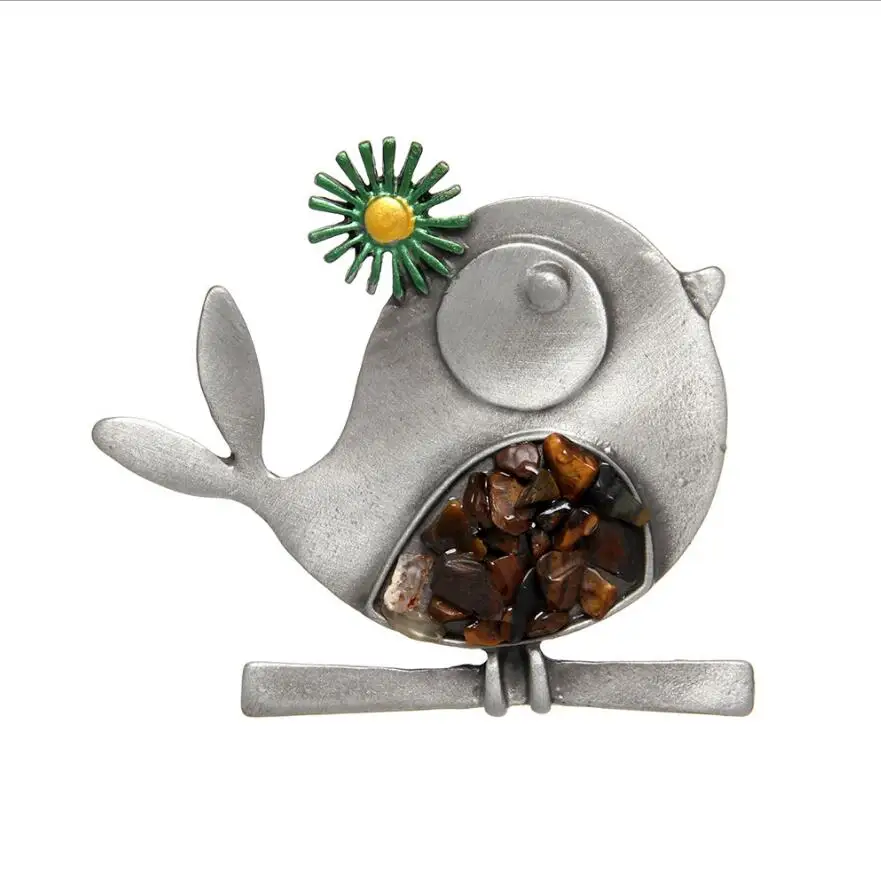 Cute Bird Brooches Ancient Tin/Verdigris Patina Animal Stone Brooch Pins Gifts Dress Jewelry | Украшения и аксессуары