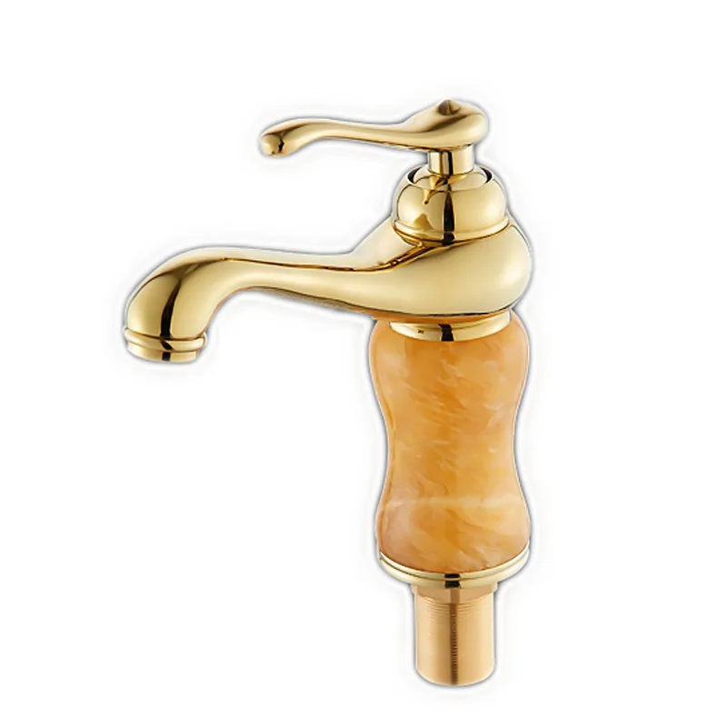 Бесплатная доставка золотистый смеситель для раковины с нефритом в ванную