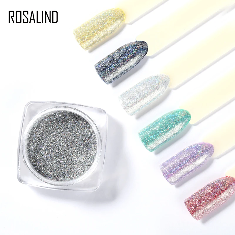 ROSALIND блестящая голографическая Пыль для ногтей УФ лак маникюра Блестящий