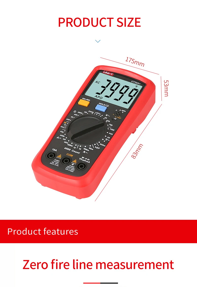 UNI-T UT39C+ цифровой мультиметр Авто Диапазон тест er обновлен от UT39A/UT39C AC DC V/A Ом/температура/частота/HFE/NCV тест