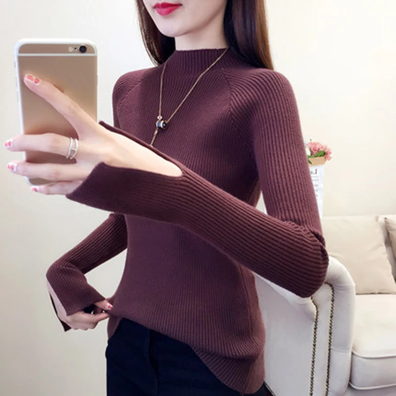 Шикарный свободный свитер с полувысоким воротником в Корейском стиле на осень и