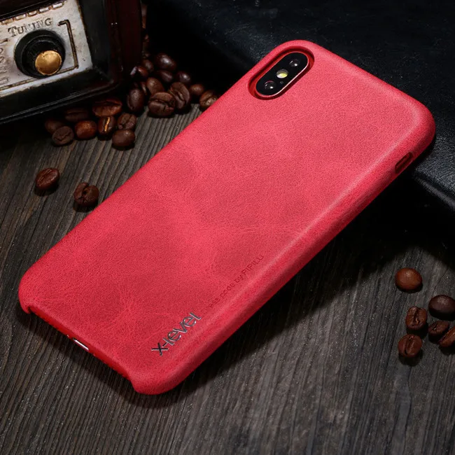 Для iPhone XS Max XR 11 Pro 7 8 Plus натуральная X-LEVEL роскошный бизнес ретро кожаный тонкий задний Чехол - Цвет: Red