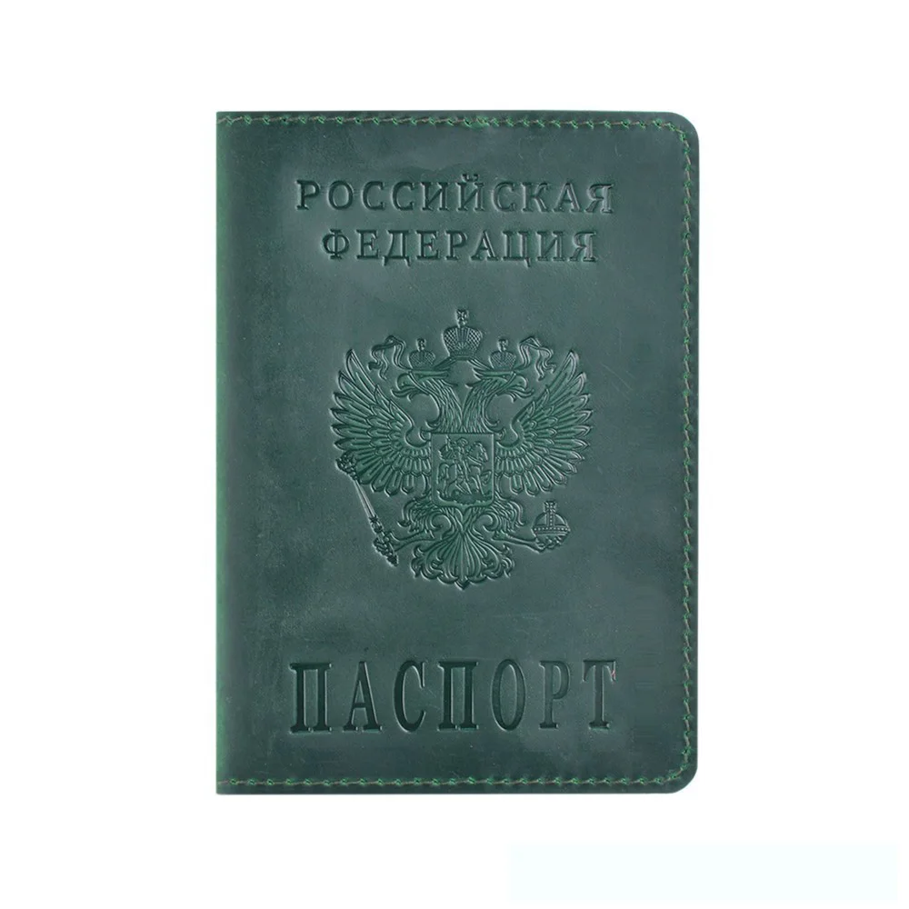 Зеленый Натуральная кожа Мужская Обложка для паспорта Россия натуральная Crazy Horse кожа бизнес держатель для карт Дорожный Чехол кошелек для женщин - Цвет: Зеленый