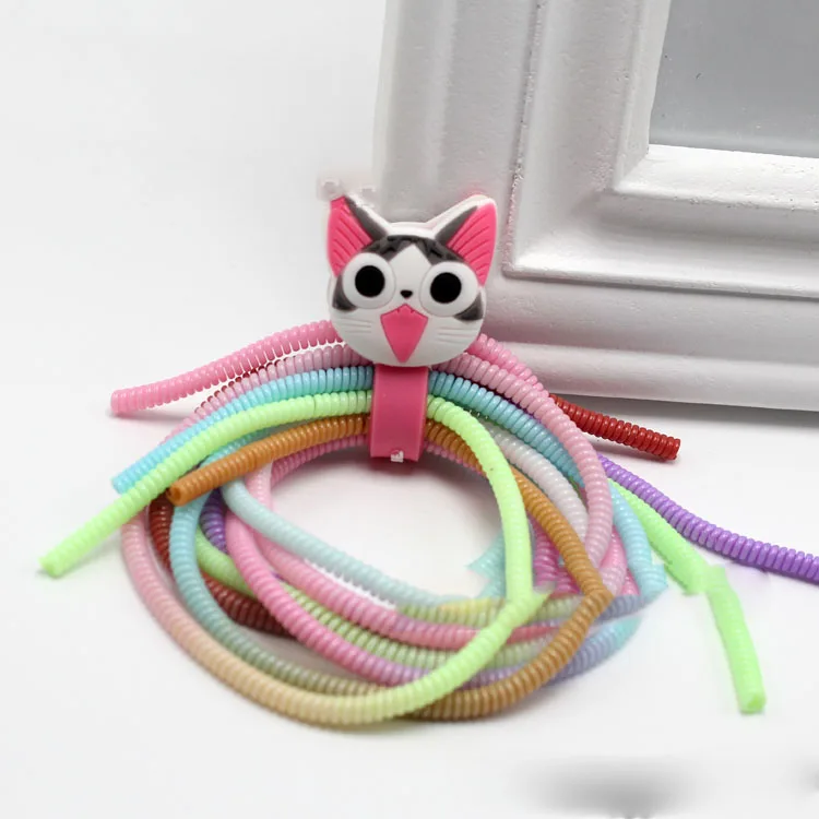 100 шт Красочные ТПУ Спираль USB Кабель зарядного устройства протектор зарядные