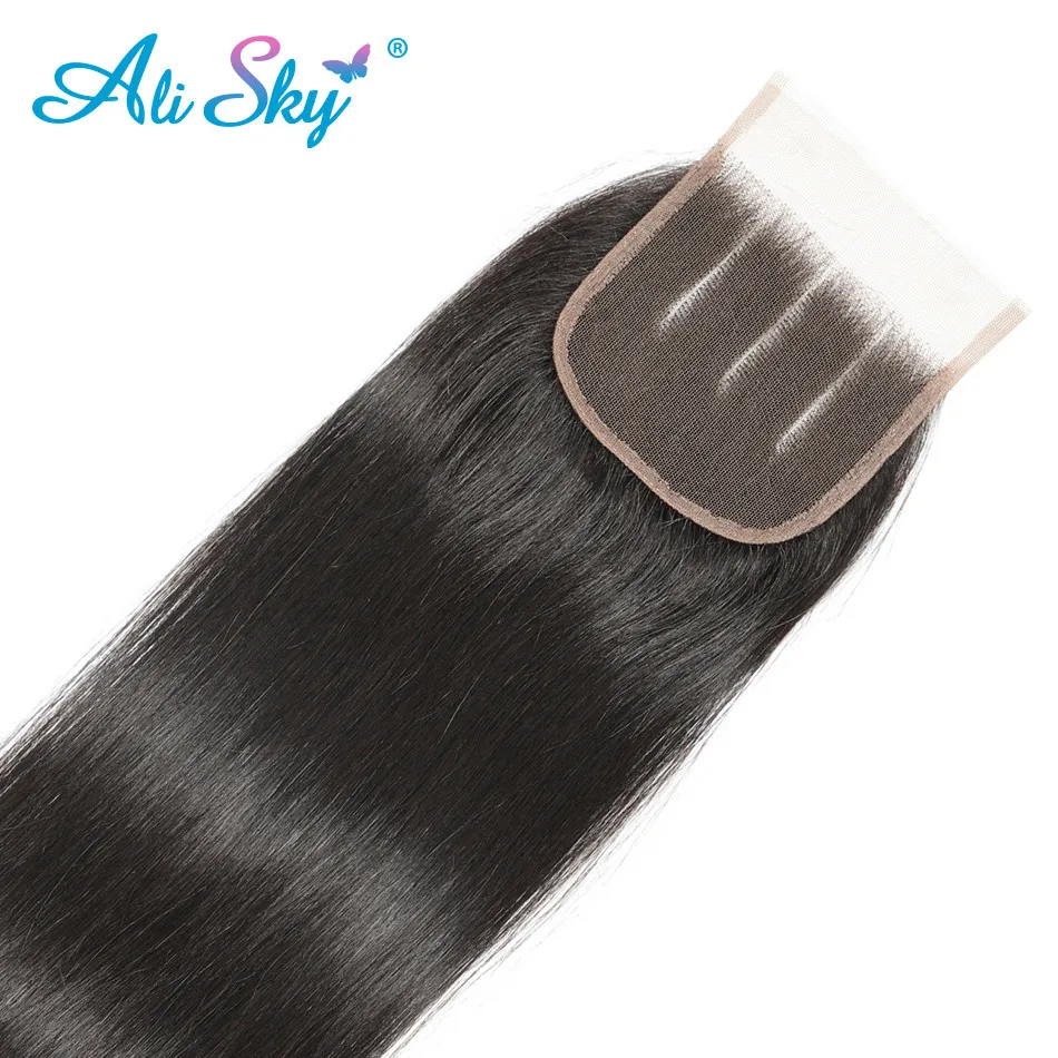 Alisky волосы перуанские прямые волосы 3 пряди с кружевной застежкой Remy натуральные кудрявые пучки волос с застежкой " x 4" Наращивание волос