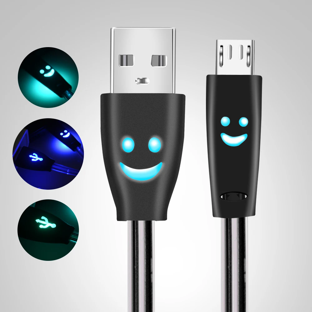 Олаф микро USB светящийся светодиодный светильник Быстрая зарядка данных улыбка мобильный телефон кабель для samsung Xiaomi Redmi Android usb зарядный шнур 1 м