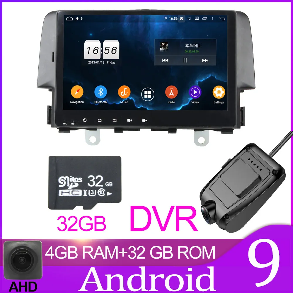 Owtosin автомобильный Радио мультимедийный видео плеер навигация gps Android 9,0 для Honda Civic автомобиль 4 Гб ram - Цвет: 32GB With DVR