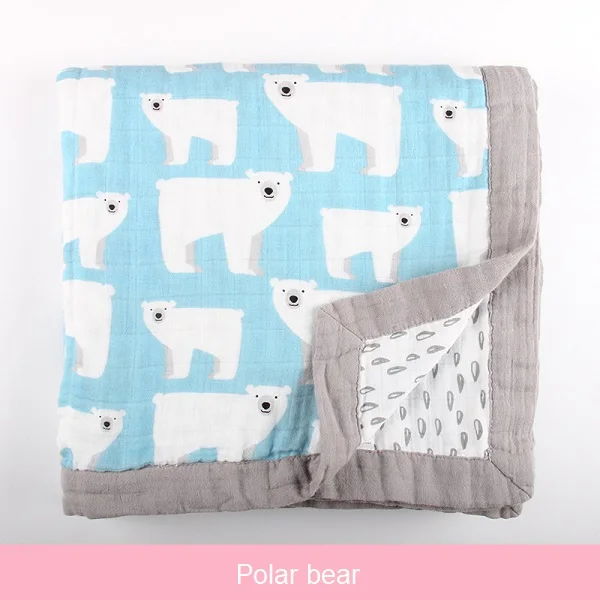 Polar Bear 4 Layers Детское одеяло органический хлопок муслин супер мягкое толстое одеяло пеленка детское банное полотенце коляска ежемесячное одеяло s новорожденное пеленание пеленать - Цвет: Polar Bear 4 Layers