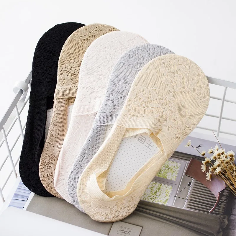 

Summer women girl Silica Gel Lace Boat Socks Invisible Cotton Sole Non-slip Antiskid Slippers Anti-Slip Sock 1pair=2pcs ws400