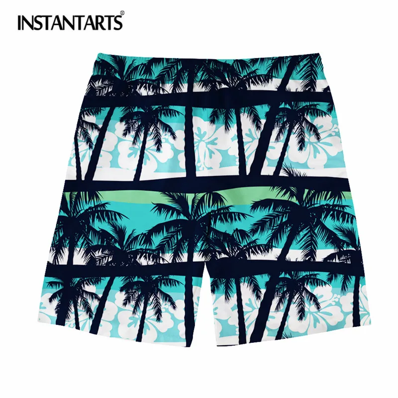 

INSTANTARTS Summer Hawaiian Men Beach Shorts Tropical Forest Printed Breathable Male Board Short Boys Fashion Quick Dry Shorts