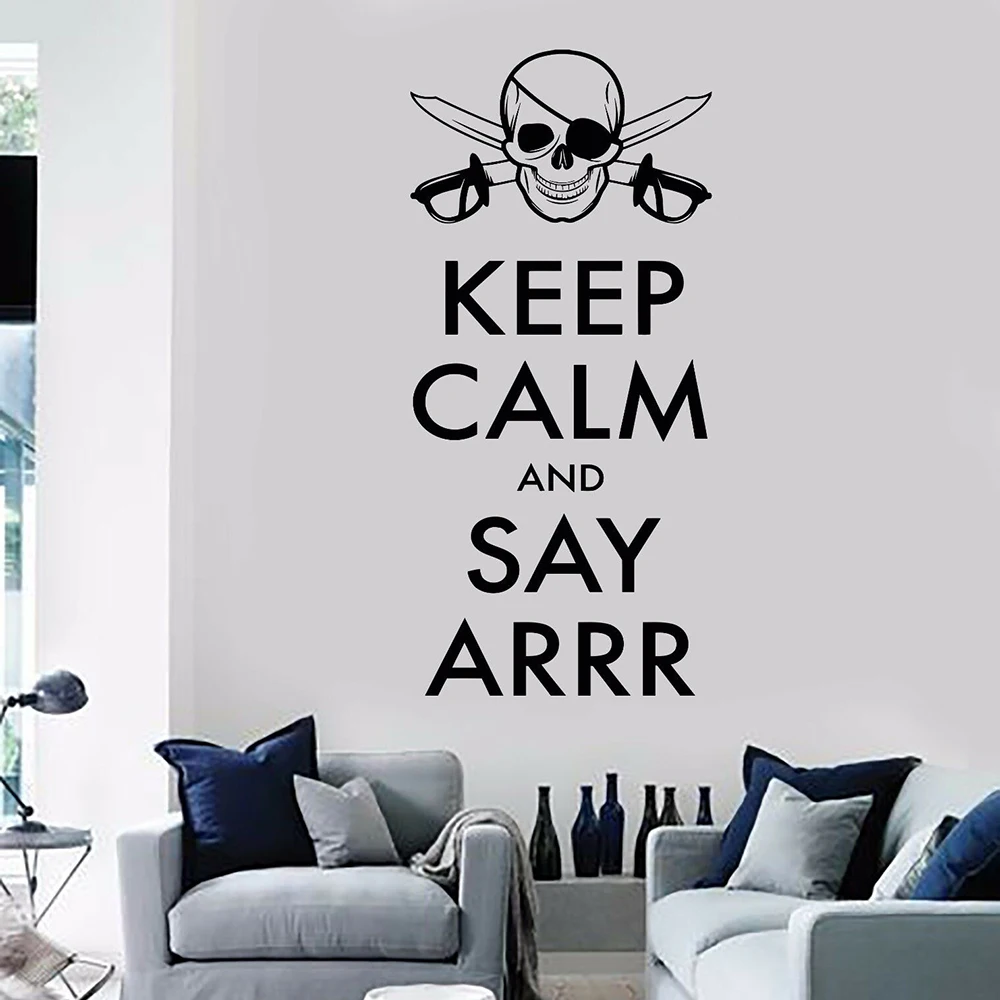 KEEP CALM ПВХ наклейки для спальни подростков Corsair Цитата на стену пиратский череп
