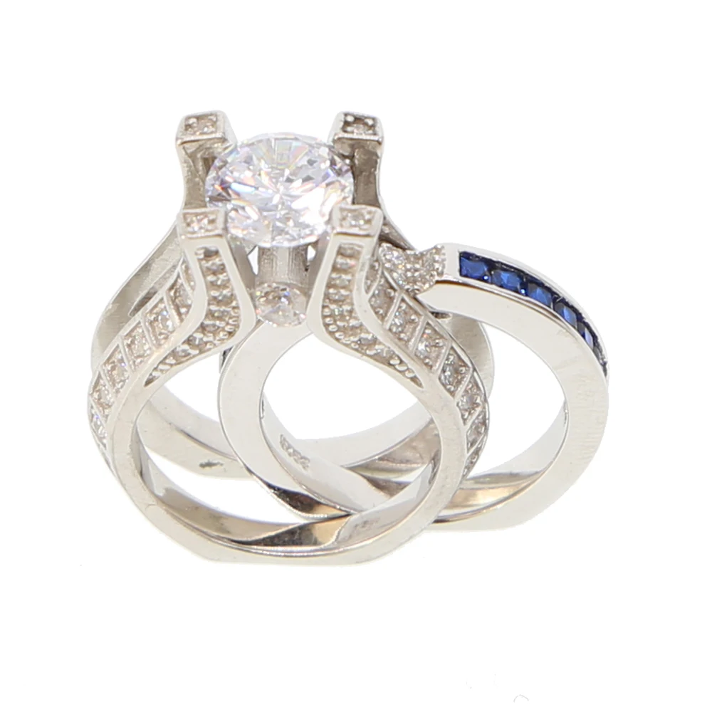 promotion 100% 925 sterling silver wedding engagement band 2 piece set blue rose gold color ring | Украшения и аксессуары
