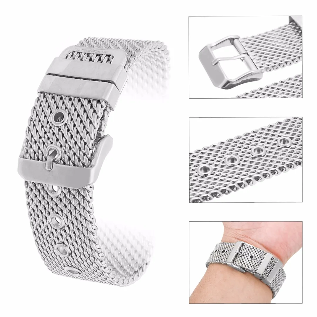 

Shellhard Stainless Steel Watch Strap 18mm/20mm/22mm/24mm Straight End Pin Buckle Mesh Strap Watch Band Replacement Watchbands