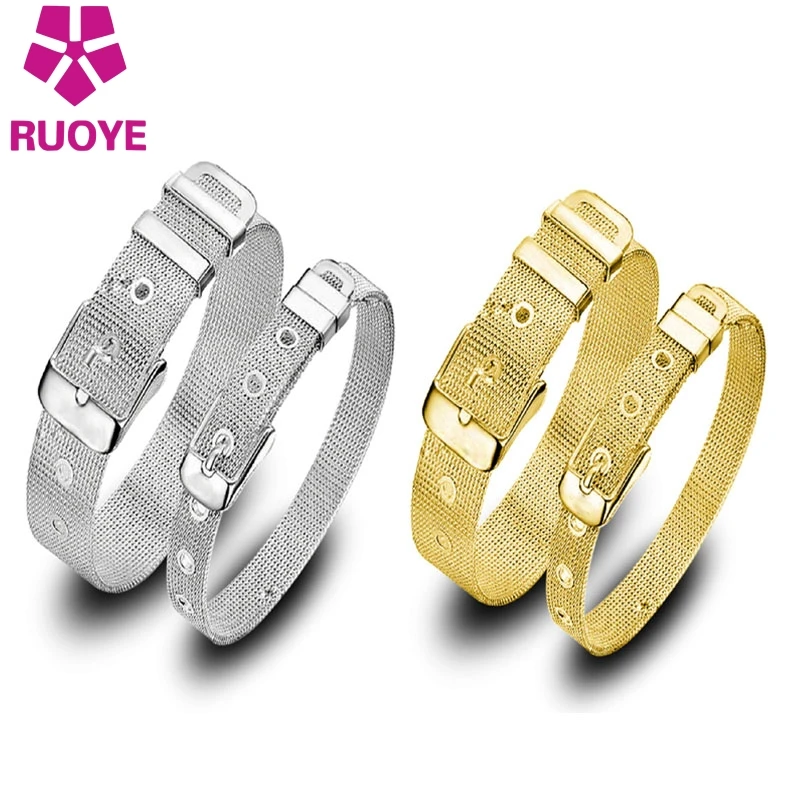 Женский и мужской браслет регулируемый ремень золотого серебряного цвета длина