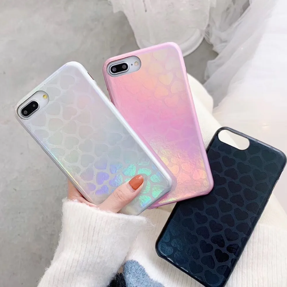 HUANQING Luxury laser love cell phone case For X XR XS Max fashion iPhone 6 6S 7 7Plus 8 8Plus dream Protective Cover |
