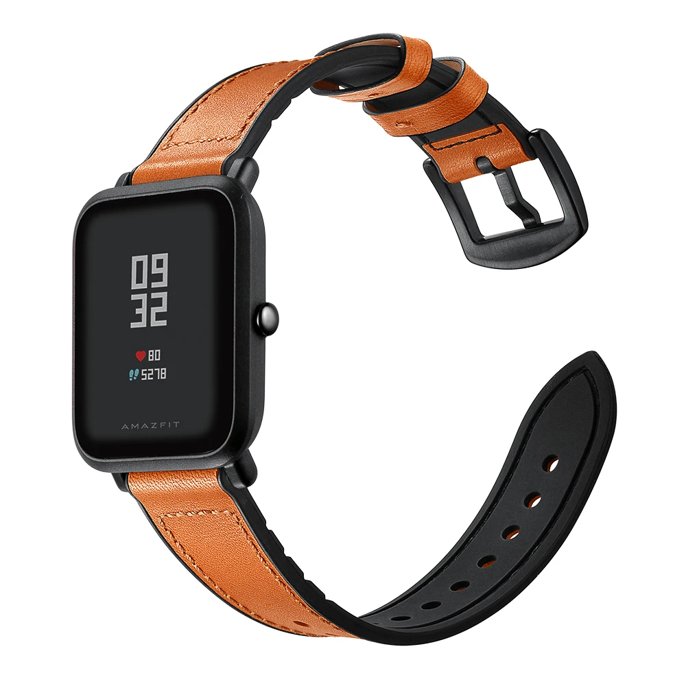 20 мм кожаный ремешок для Xiaomi Huami Amazfit BIP BIT Смарт-часы браслет для Xiaomi Amazfit ремешок из натуральной кожи ремень