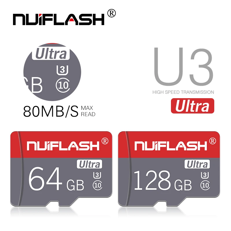 Nuiflash 100% Оригинальный Micro SD карты V30 UHS I высокое Скорость 100 МБ/с. TF Card 64 Гб 128 карта - Фото №1