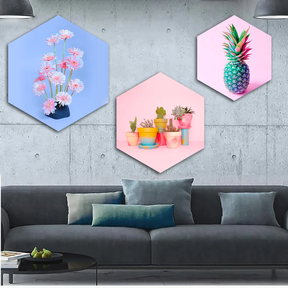 Скандинавский шестигранный плакат ромашка кактус и ананас живопись настенные