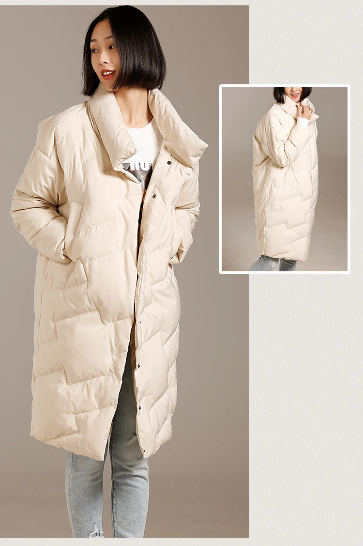 Y1803 Literary large size slim body show thickening warm standing collar long down jacket