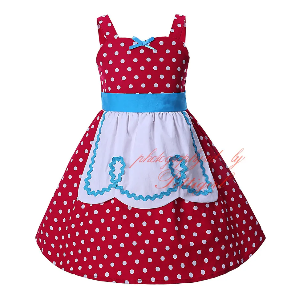 Pettigirl/костюмы Белоснежки для девочек; летнее платье; Хлопковое платье в желтый горошек для маленьких девочек