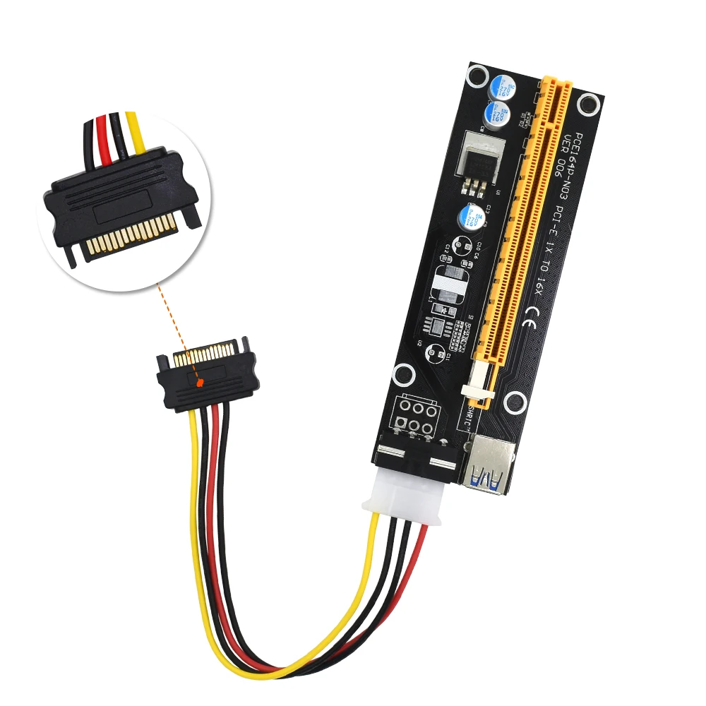 TISHRIC 100 шт. черный расширитель PCI E Express Riser Card 1x к 16x USB 3 0 SATA 4Pin Molex Power для BTC Miner Machine| |