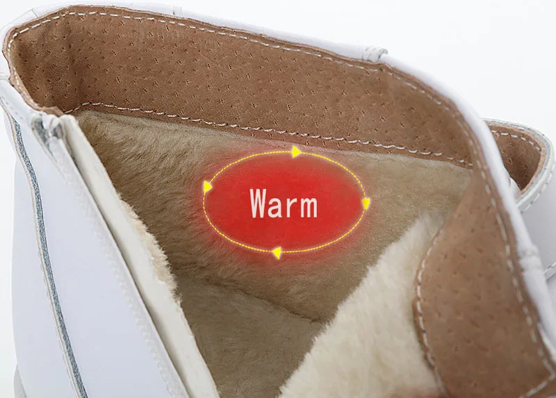 YAERNI Fashion Genuine Leather Women Boots Round Toe Fur Ankle Snow Boots Side Zipper White Warm Female Women Nurse Shoes