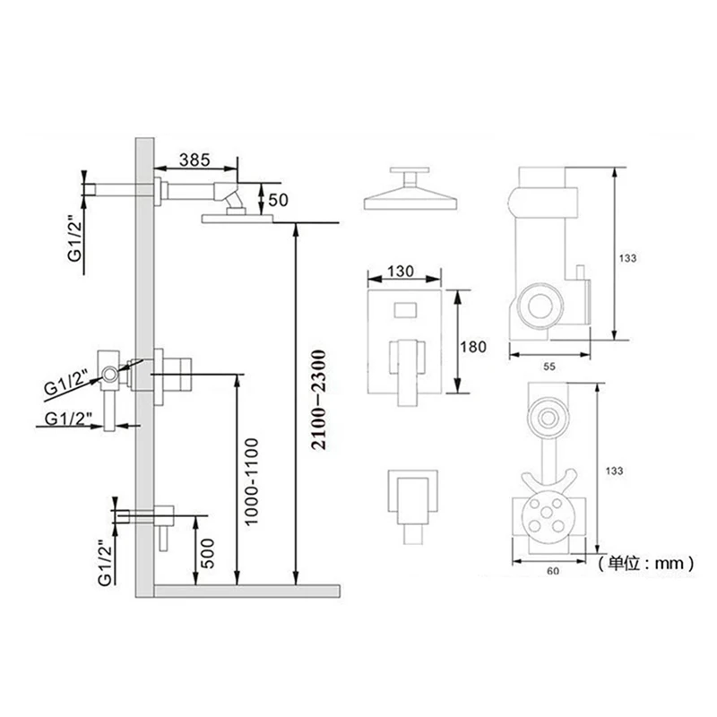 Скрытый душевой набор настенный смеситель для душа 8 дюймов (20 см) квадратная