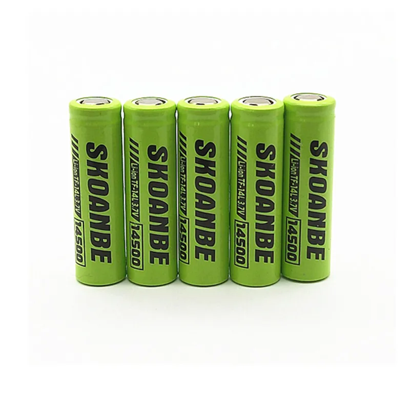 5PCS Плоский верх SKOANBE 14500 аккумулятор 3,7 V литий-ионная аккумуляторная батарея для фонарика Мыши Зеленый - Цвет: 5PCS