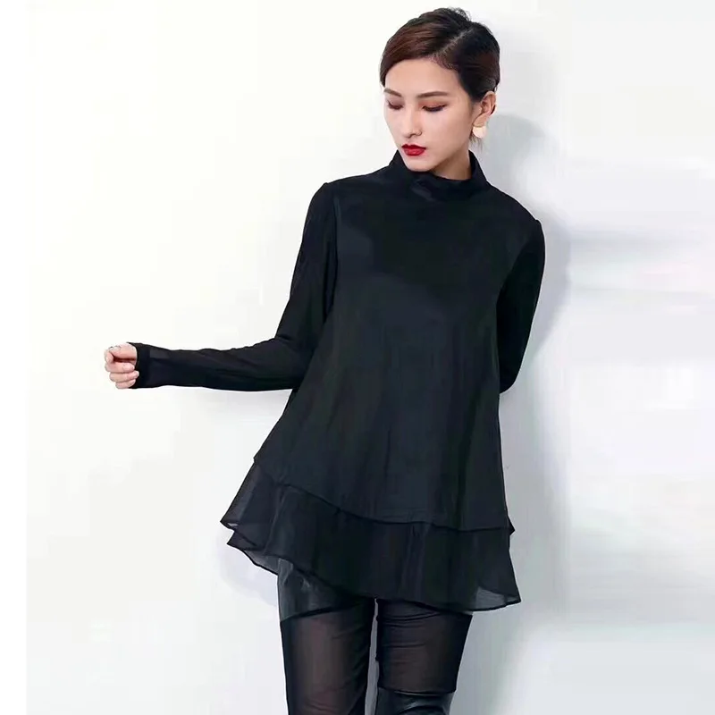 2019 Spring Autumn Fashion Women Loose Blouse Femme Big Swing Irregular Casual Stand Collar Long Sleeve Women's Shirt Tops Q516 |