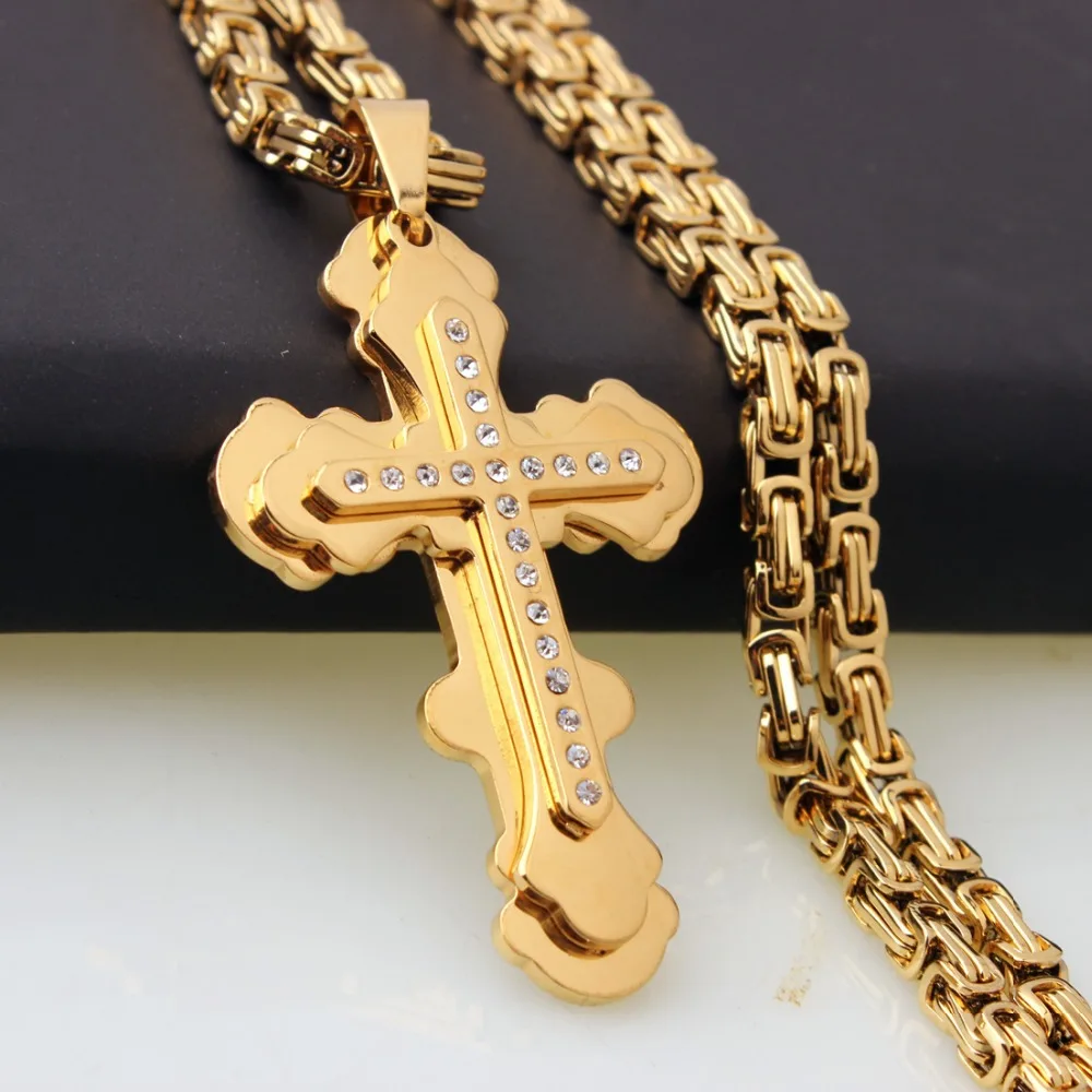 Новое поступление 316L Нержавеющая сталь Золото крест Распятие дрель CZ горный