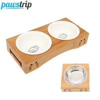 pawstrip pet double dog bowl bamboo stainless steel ceramic cat bowl dog food bowl feeding feeder water bowl for dogs petshop