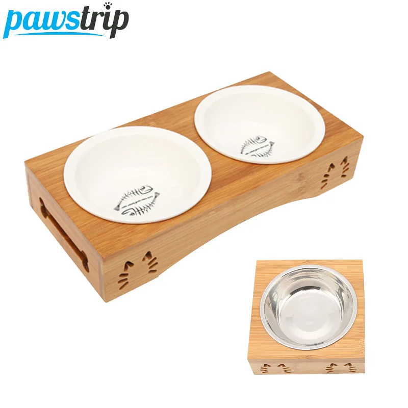 Pawstrip Pet двойная миска для собак бамбуковая керамическая кошек из нержавеющей