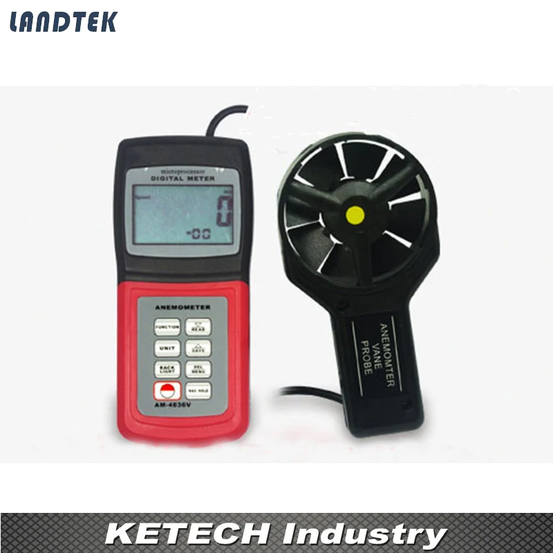 

Handheld Digital Anemometer Air Volume Wind Speed Meter Temperature Measuring with Vane Sensor Backlight AM4836V