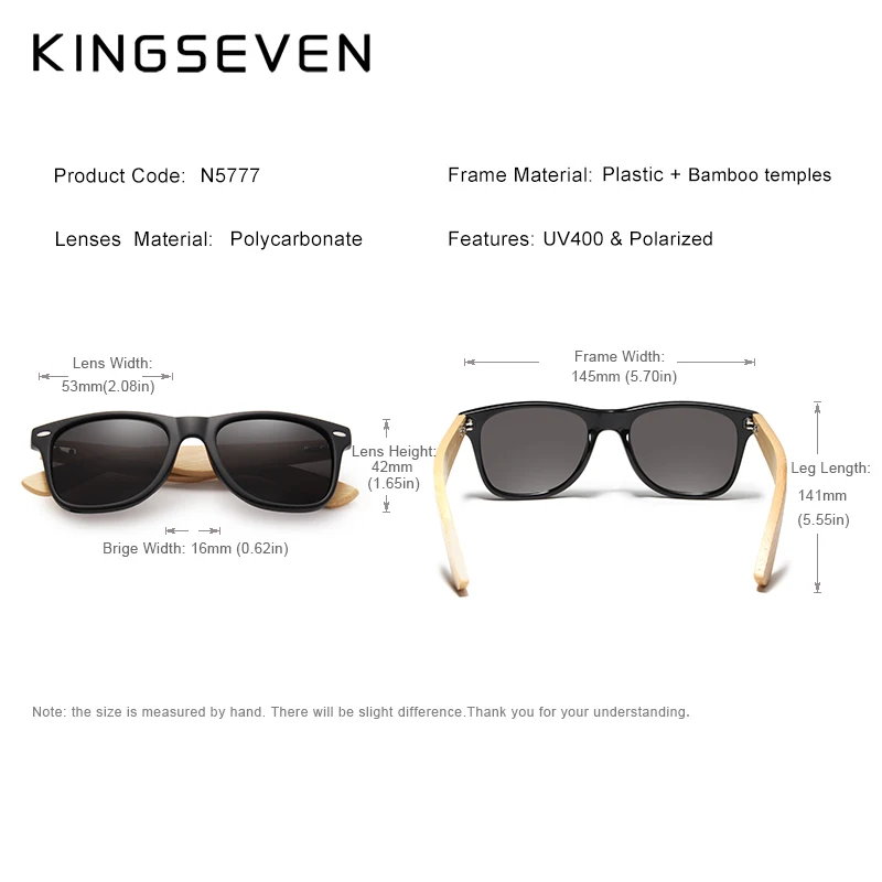 Солнцезащитные очки KINGSEVEN поляризационные для мужчин и женщин бамбуковые