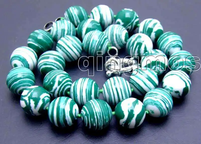 Красивый большой 14 мм круглый камень в зеленую полоску 18 &quotожерелье и серьги
