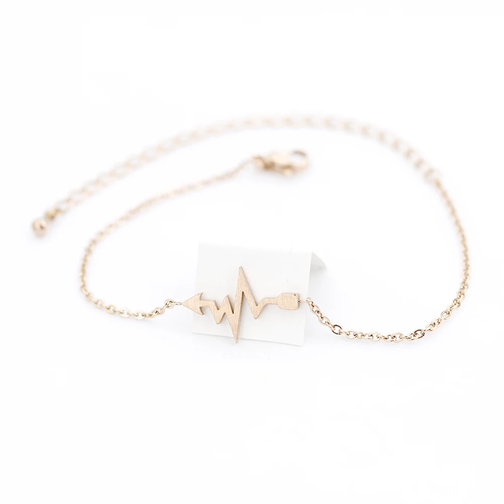 Браслет ECG из нержавеющей стали с фианитами и надписью I Love You Heart | Украшения