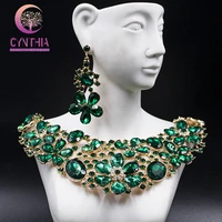 fashion new arrival jewelry set austrian crystal necklace and earrings for wedding six colors luxury gold color rhinestone