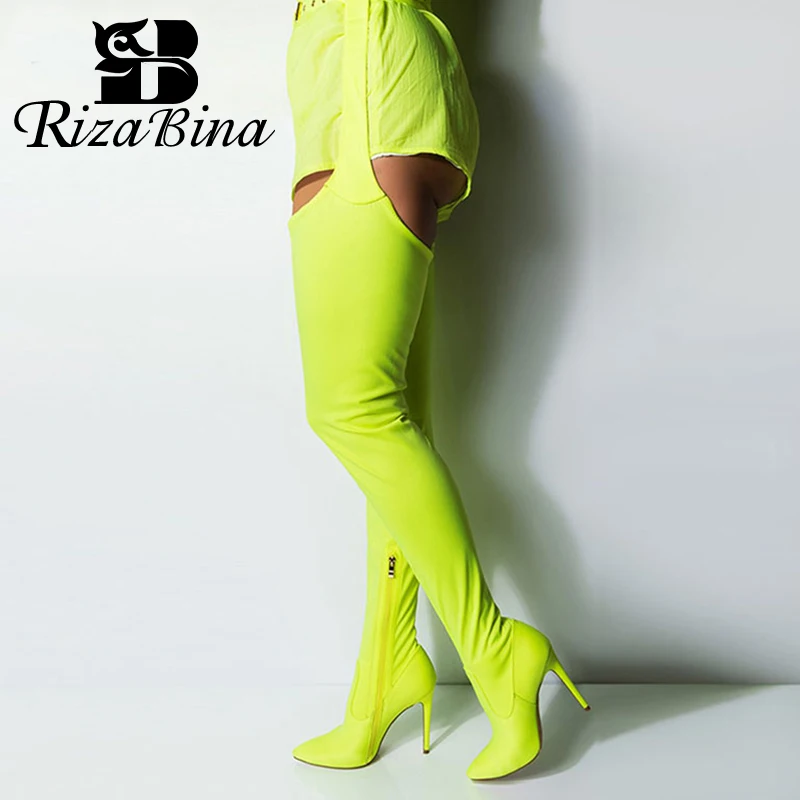 RizaBina/Сапоги до бедра Женские сапоги на тонком каблуке Новинка Модная зеленая
