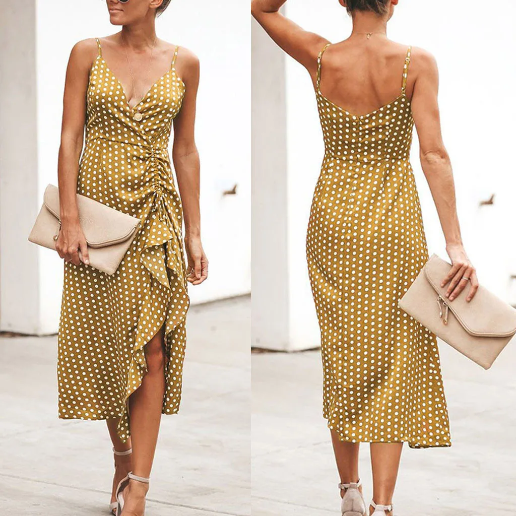 Длинное платье сексуальное ретро в горошек с принтом женское повседневное без