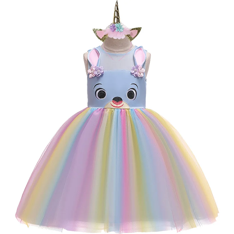 Радужный костюм принцессы детское праздничное платье для девочек Vestidos лето 2019