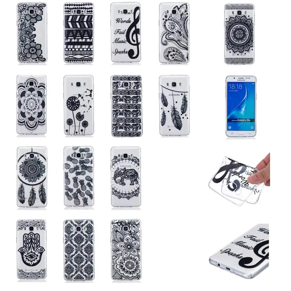 Черный Цветочные Пейсли Цветок Мандалы Рисунком Мягкий Чехол Для ТПУ Samsung Galaxy J510